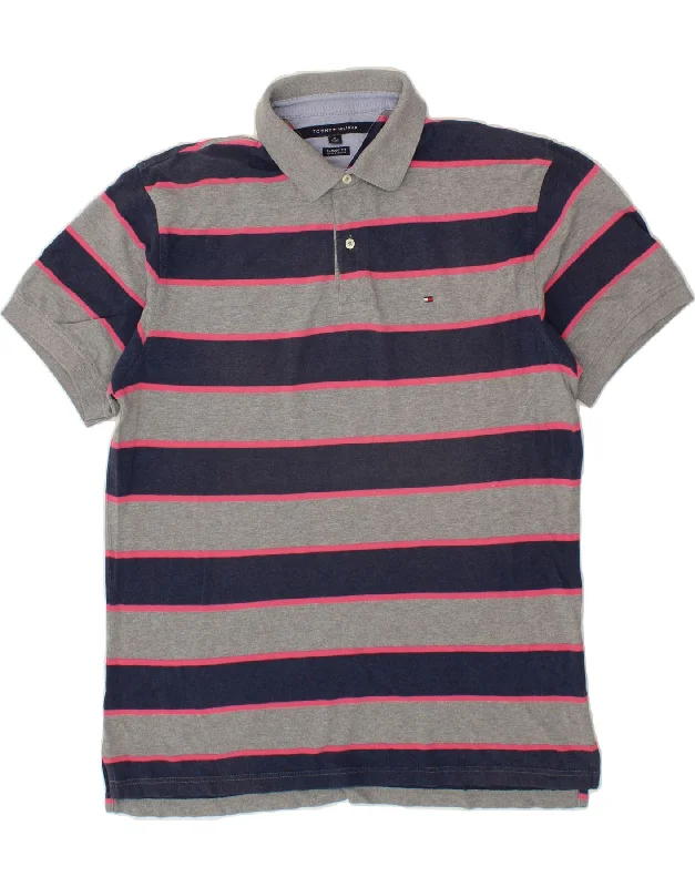 TOMMY HILFIGER Mens Classic Fit Polo Shirt XL Grey Striped CottonWomen’s slim fit polo design