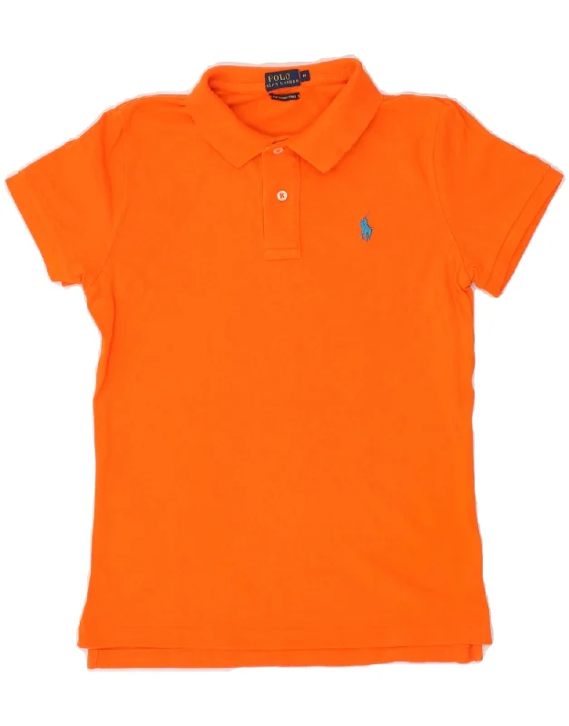 POLO RALPH LAUREN Womens Skinny Polo Shirt UK 12 Medium Orange CottonWomen’s embroidered polo shirt look