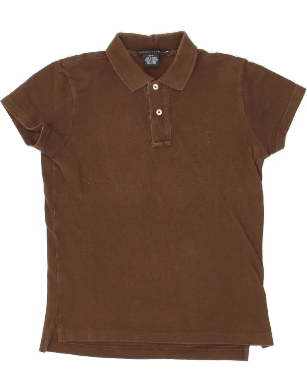 RALPH LAUREN Womens Slim Fit Polo Shirt UK 12 Medium Brown CottonCasual polo shirt for women