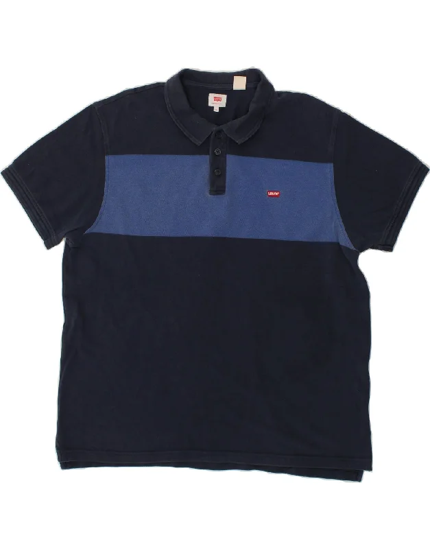 LEVI'S Mens Polo Shirt 2XL Navy Blue Colourblock CottonLightweight polo shirt women