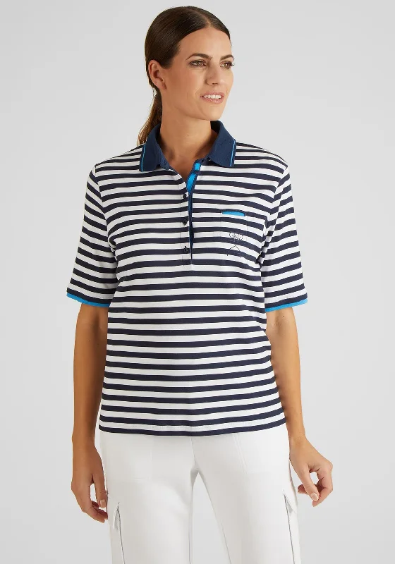 Rabe Stripe Print Polo Shirt, White & NavyPolo shirt with zipper