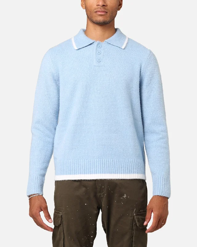 XXIII Fluffy Long Sleeve Polo Shirt BlueSoft fabric polo shirt