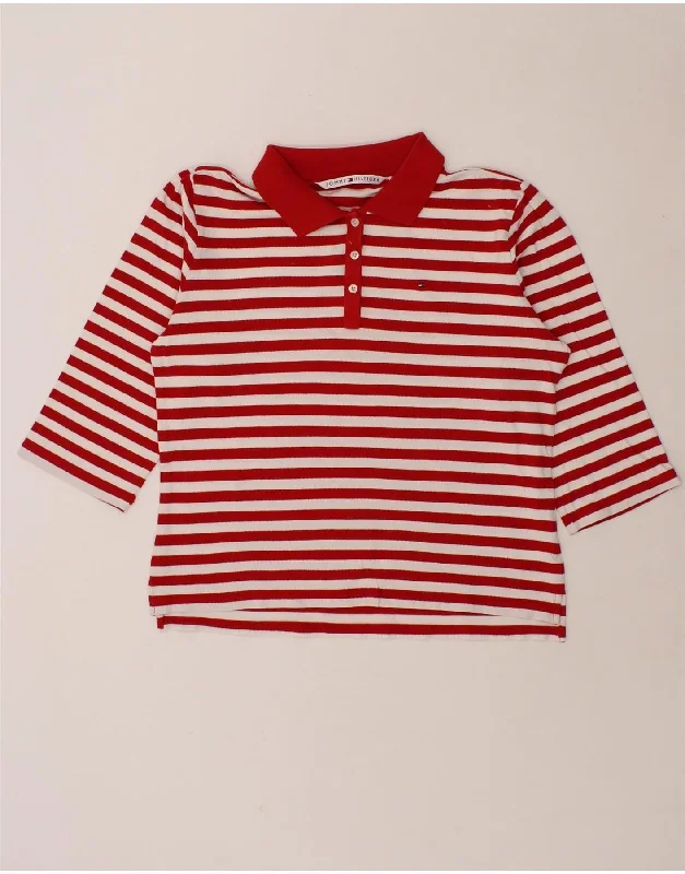 TOMMY HILFIGER Womens 3/4 Sleeve Polo Shirt UK 18 XL Red Striped CottonPolo shirt women’s breathable fabric