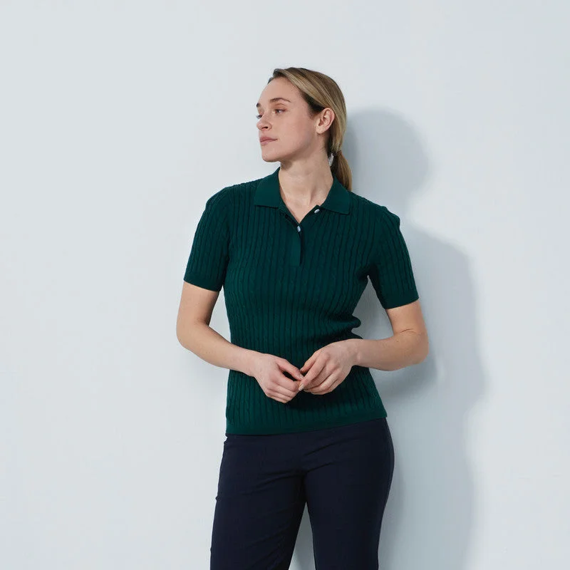 Daily Sports: Women's Madelene Cable Knit Short Sleeve Polo Shirt - Nori Green Polo shirt women’s for work