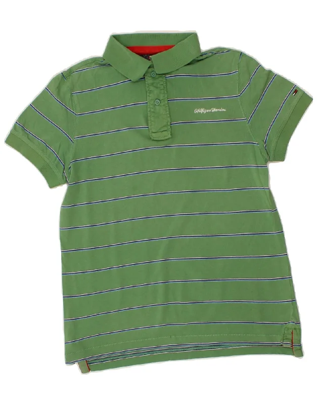 TOMMY HILFIGER Mens Polo Shirt Small Green Striped CottonComfortable polo shirt for work