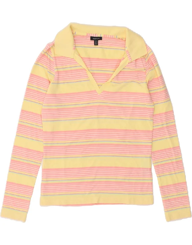 GANT Womens Long Sleeve Polo Shirt UK 8 Small Pink StripedPolo shirt women’s with design