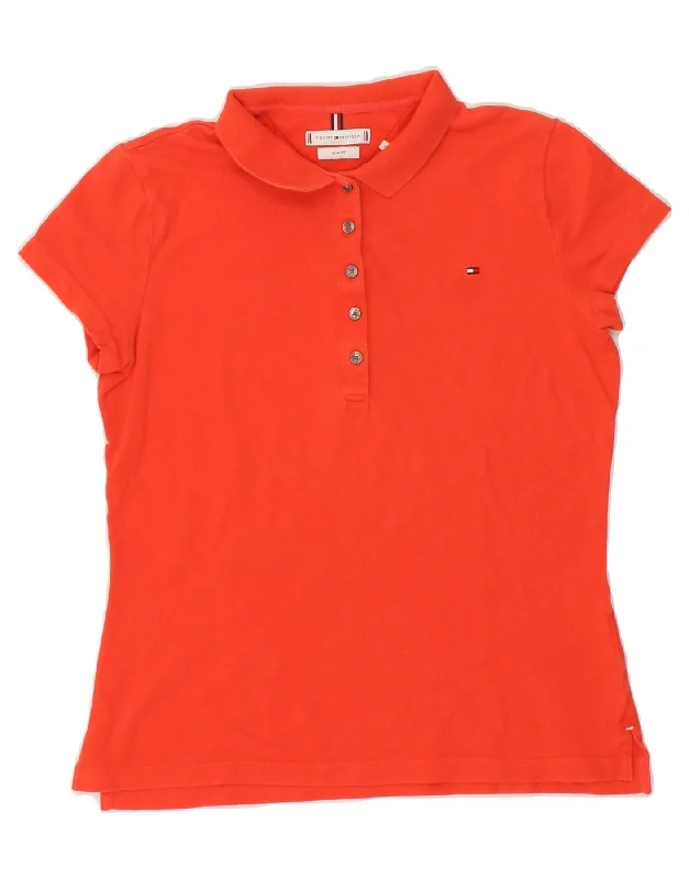 TOMMY HILFIGER Womens Slim Fit Polo Shirt UK 14 Large Red CottonWomen’s comfortable polo shirt look