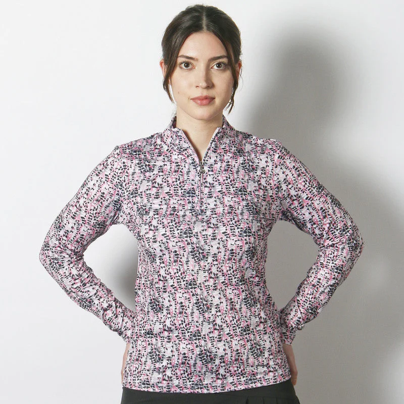 Daily Sports: Women's Ravenna Long Sleeve Polo Shirt - Pink Animal Polo shirt women’s with pockets