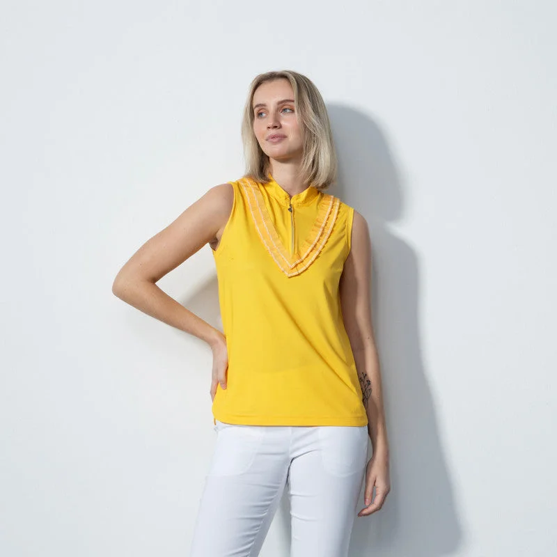 Daily Sports: Women's Istres Ruffle Sleeveless Polo Shirt - Summer Yellow Polo shirt women’s for picnic