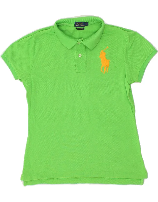 POLO RALPH LAUREN Womens Skinny Polo Shirt UK 12 Medium Green CottonWomen’s comfortable polo shirt style