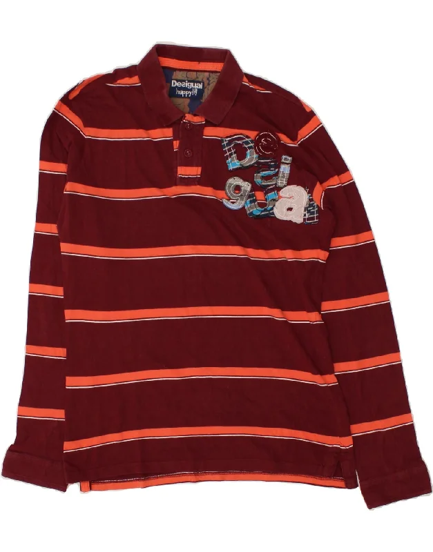 DESIGUAL Mens Graphic Long Sleeve Polo Shirt Large Maroon Striped CottonWomen’s striped polo shirt