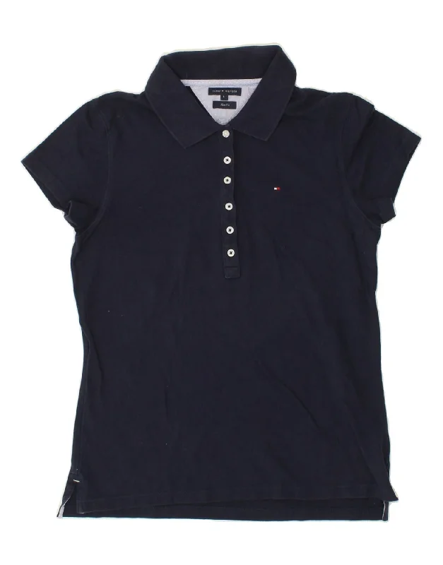 TOMMY HILFIGER Womens Slim Fit Polo Shirt UK 14 Large Navy Blue CottonPolo shirt women’s for weekend