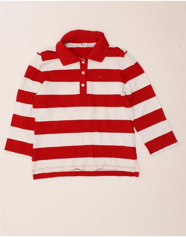 TOMMY HILFIGER Womens 3/4 Sleeve Polo Shirt UK 10 Small Red Striped CottonWomen’s comfortable cotton polo shirt