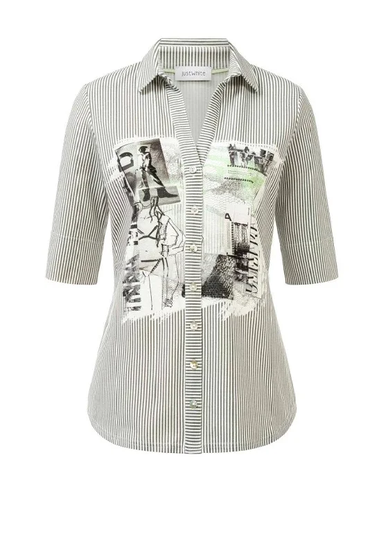 Just White Striped Graphic Polo Shirt, Green MultiCasual women’s polo shirt look