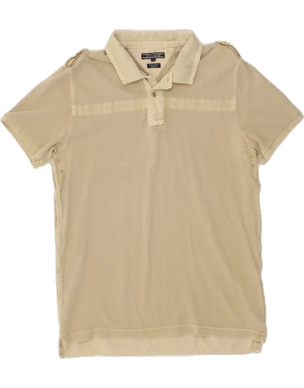 TOMMY HILFIGER Mens Slim Fit Polo Shirt XL Beige CottonWomen’s polo shirt casual wear