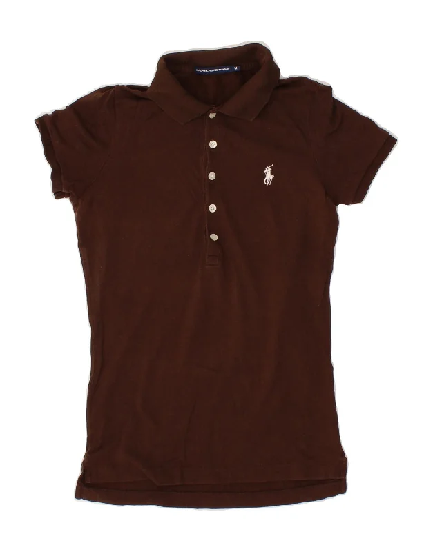 RALPH LAUREN Womens Golf Polo Shirt UK 12 Medium Brown CottonCasual polo shirt women