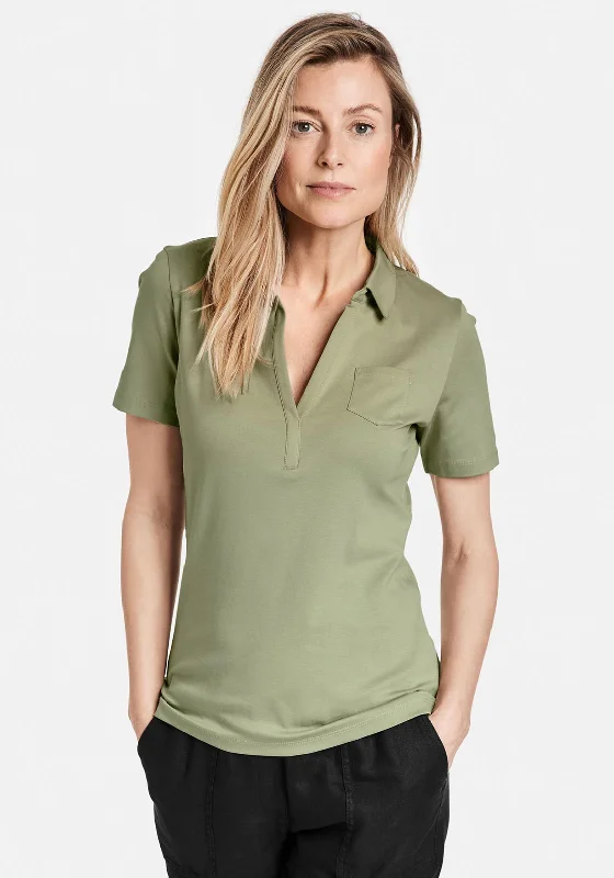 Gerry Weber Patch Pocket Polo Shirt, SageWomen’s sporty polo shirt