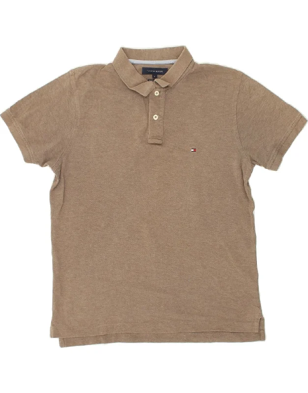 TOMMY HILFIGER Mens Slim Fit Polo Shirt Large Brown CottonWomen’s performance polo shirts casual