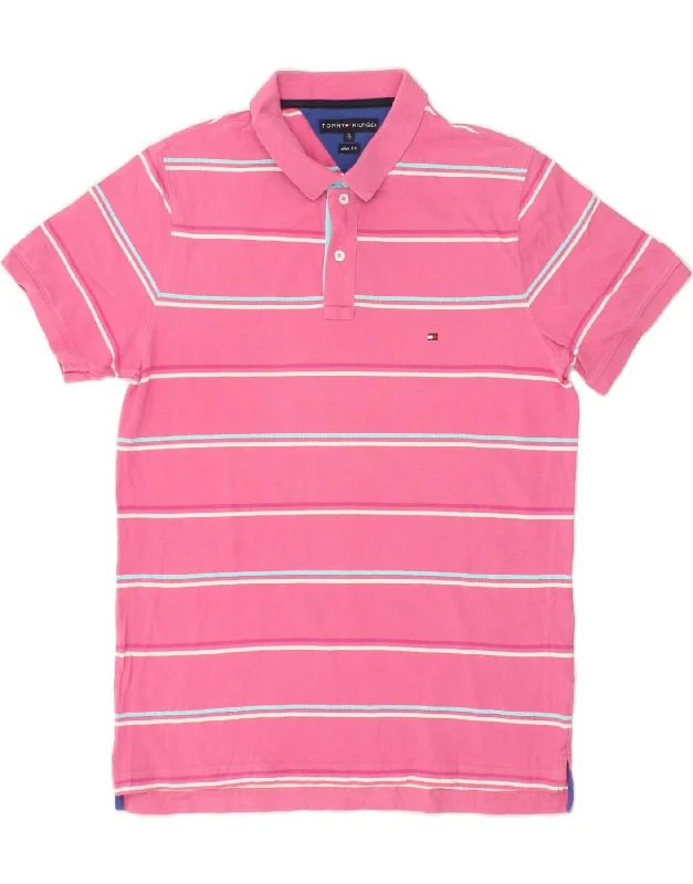 TOMMY HILFIGER Mens Slim Fit Polo Shirt XL Pink Striped CottonWomen’s soft fabric polo shirt