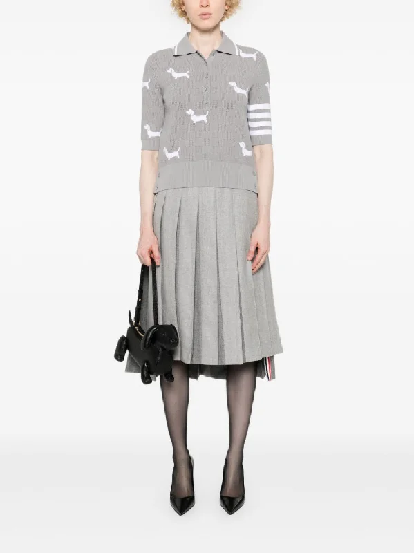 THOM BROWNE - Women Hector Intarsia Pointelle Jacquard Polo ShirtWomen’s cotton polo shirts trendy