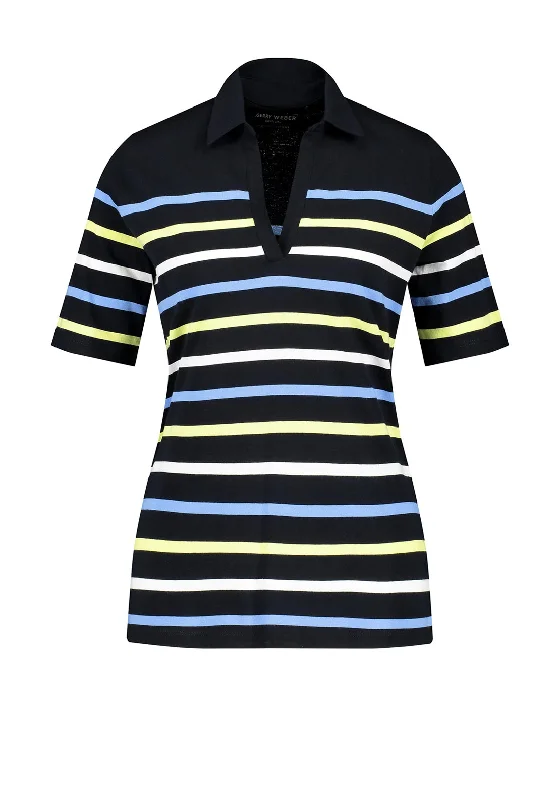 Gerry Weber Striped Polo Shirt, Navy MultiWomen’s simple polo shirt style