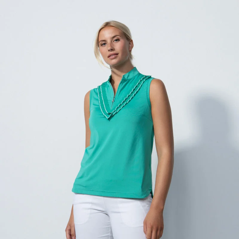 Daily Sports: Women's Istres Ruffle Sleeveless Polo Shirt - Sea Green Women’s embroidered polo shirt design