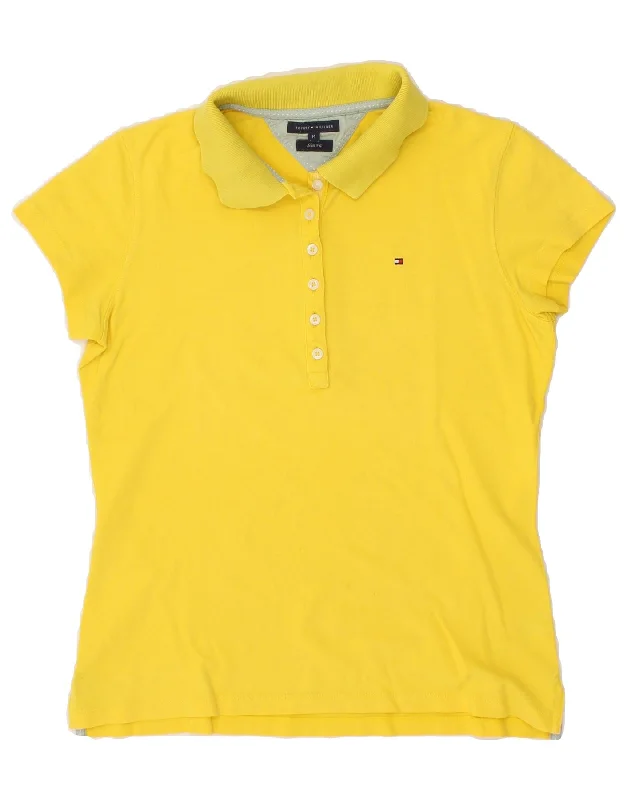 TOMMY HILFIGER Womens Slim Fit Polo Shirt UK 12 Medium Yellow CottonWomen’s classic fit polo shirt