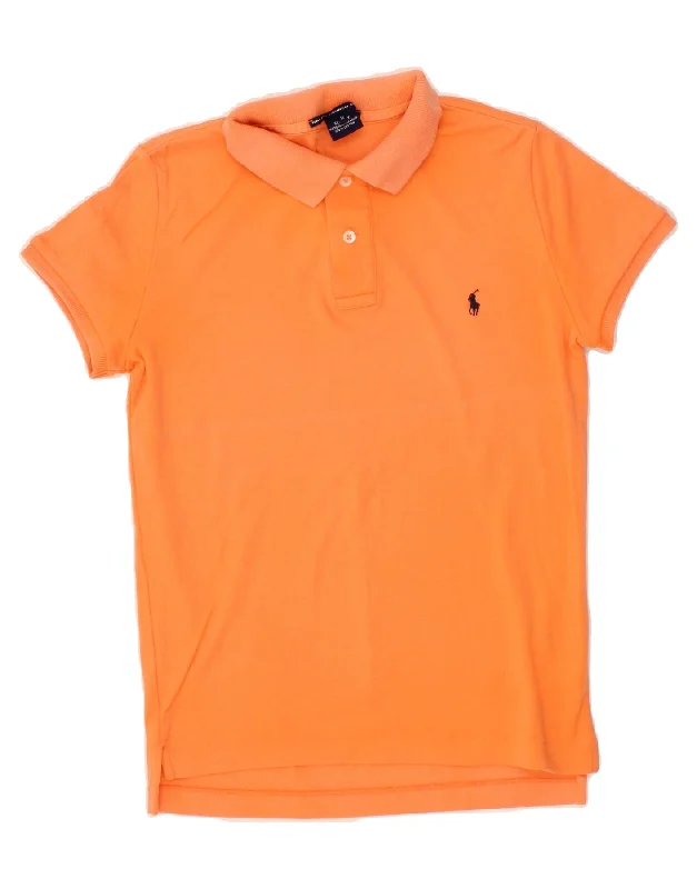 RALPH LAUREN Womens Slim Fit Polo Shirt UK 12 Medium Orange CottonPlus size polo shirt