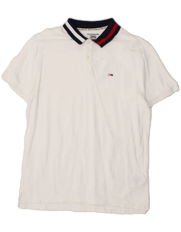 TOMMY HILFIGER Mens Graphic Polo Shirt XL White CottonComfortable women’s polo shirt trendy