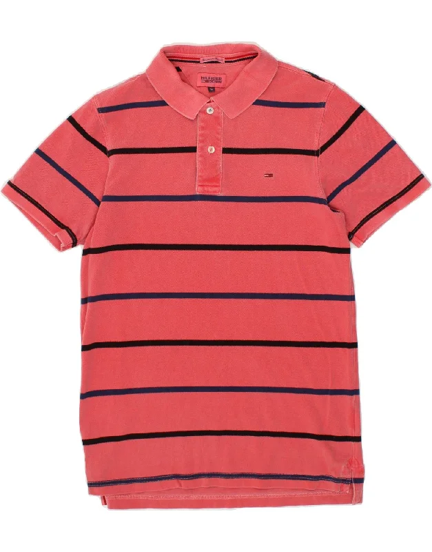 TOMMY HILFIGER Mens Polo Shirt Medium Pink Striped CottonWomen’s polo shirt for work