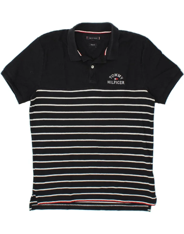 TOMMY HILFIGER Mens Regular Fit Polo Shirt Large Navy Blue Striped CottonWomen’s polo shirts with zipper