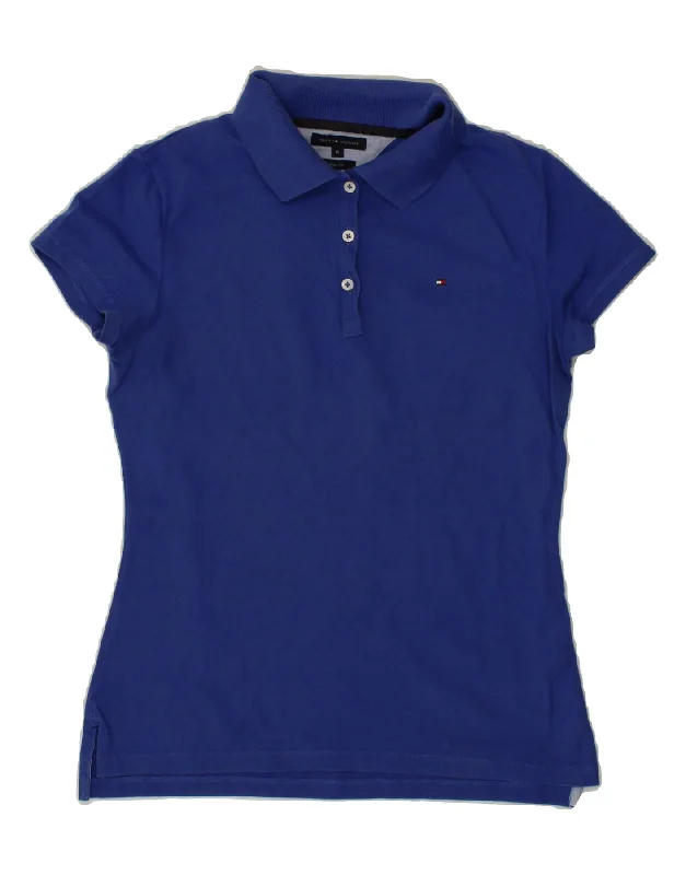 TOMMY HILFIGER Womens Slim Fit Polo Shirt UK 12 Medium Blue CottonWomen’s polo shirt with embroidery