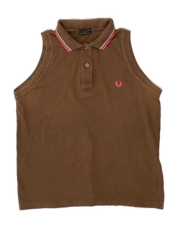 FRED PERRY Womens Sleeveless Polo Shirt UK 20 2XL Brown CottonPolo shirt women’s casual look