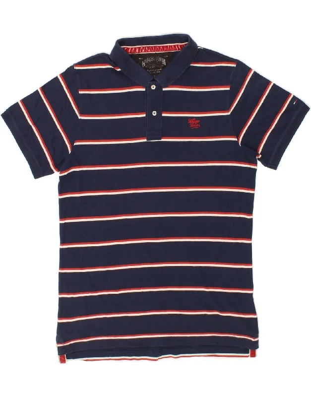 TOMMY HILFIGER Mens Polo Shirt XL Navy Blue Striped CottonLightweight women’s polo shirt style