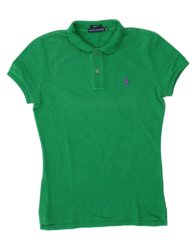 RALPH LAUREN Womens Slim Fit Polo Shirt UK 12 Medium Green CottonWomen’s stylish polo shirt look