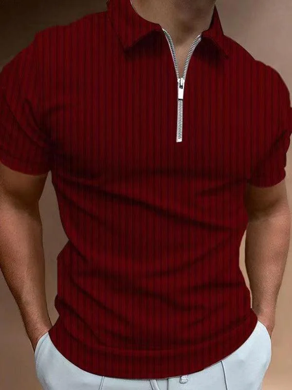 Men's Zipper Striped Short-Sleeved Polo Shirt Women’s breathable cotton polo shirt