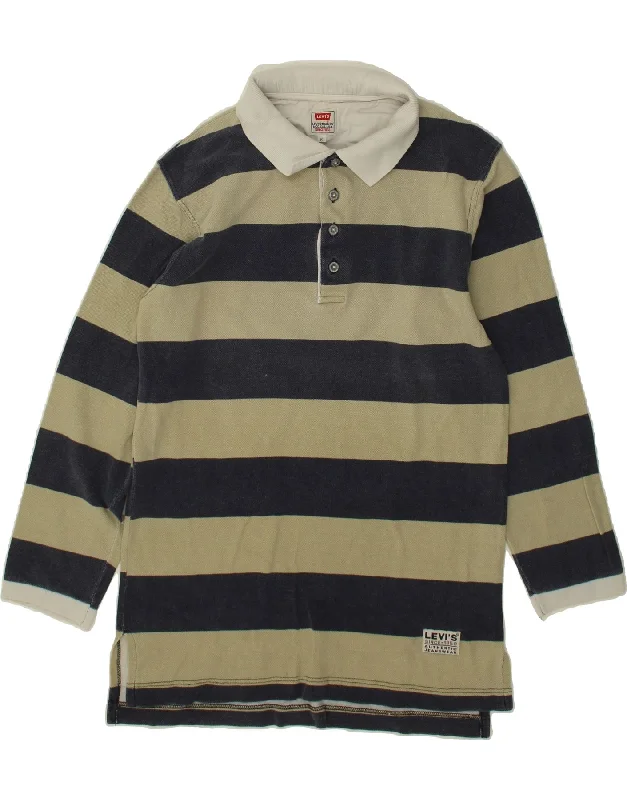 LEVI'S Mens Long Sleeve Polo Shirt Small Beige Striped CottonWomen’s breathable polo shirts design