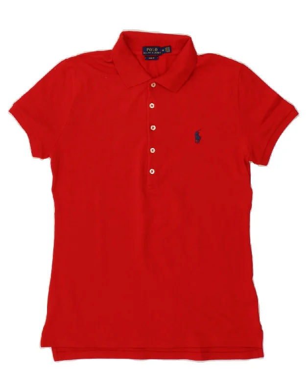 POLO RALPH LAUREN Womens Slim Fit Polo Shirt UK 12 Medium Red CottonComfortable cotton polo shirt women