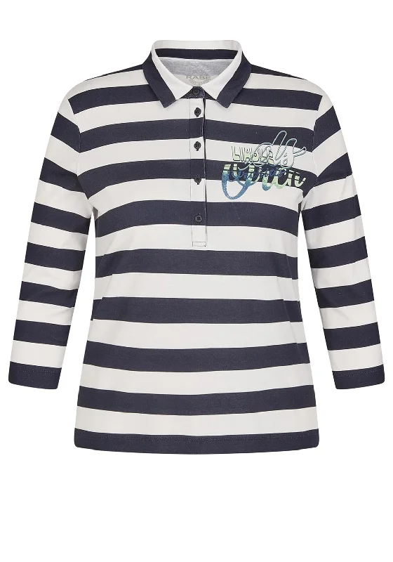 Rabe Striped Long Sleeve Polo Shirt, Navy & WhiteClassic polo shirt women’s