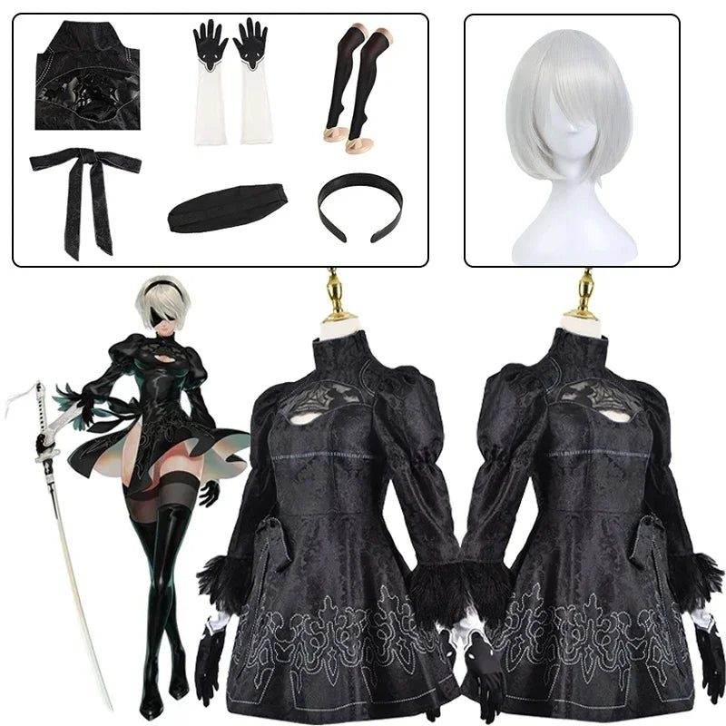 Nier Automata Cosplay Costume Yorha 2B Sexy Outfit Games Suit Women Role Play Costumes Girls Halloween Party Fancy Dress Tunics Polka dots