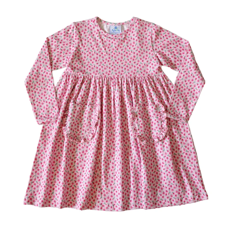 Ella Girls Dress - Rosebud Spray Turtleneck Warm Winter