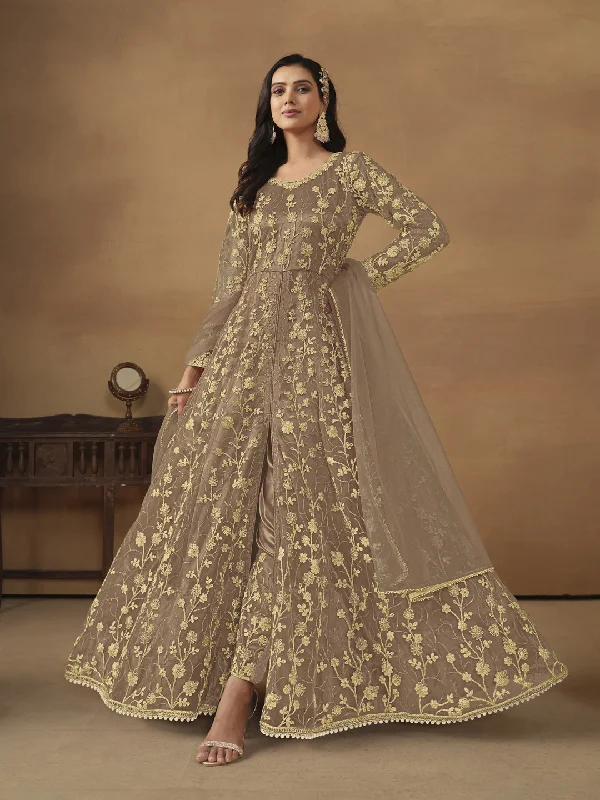 Brown Heavy Designer Readymade Anarkali Dress With Embroidery Work Tunics Versatile all-occasion