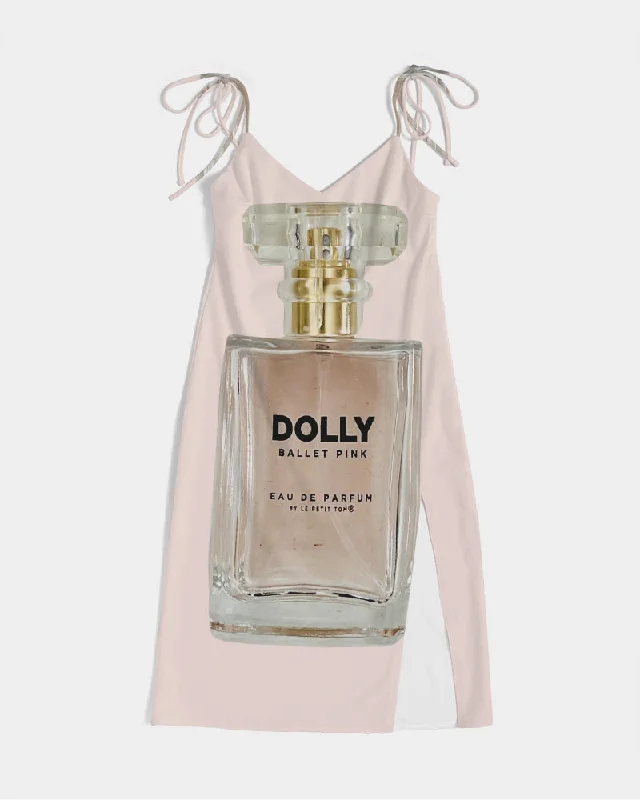 DOLLY BALLET PINK PERFUME BOTTLE Women's Tie Strap Split Dress ballet pink Tunics Velvet soft