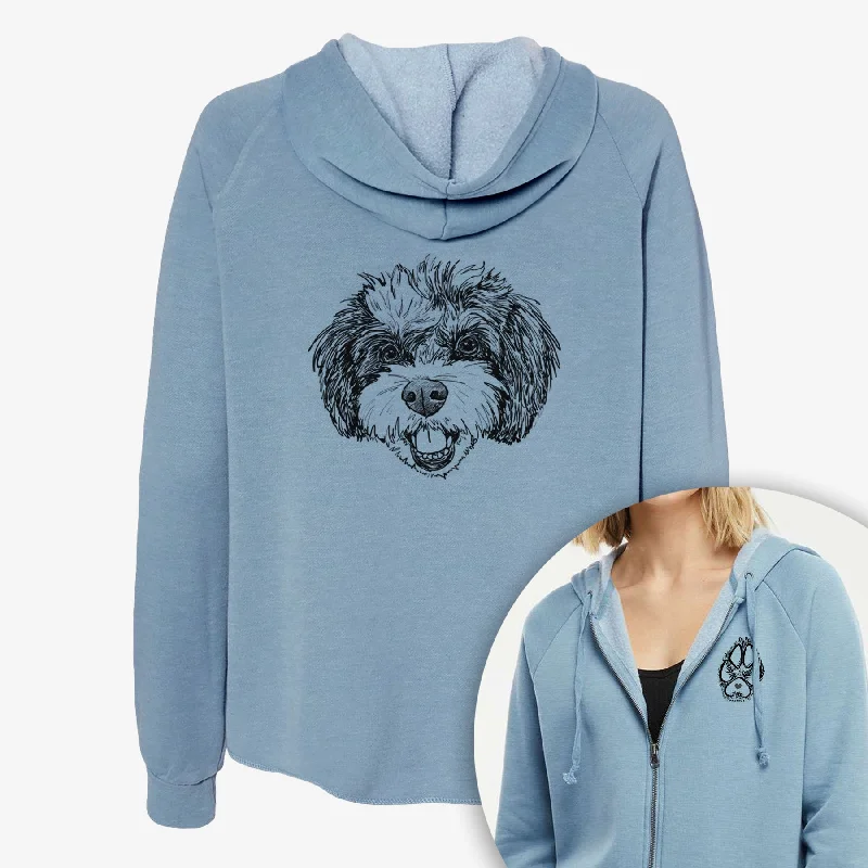 Doodled Santana Banana the Bichon Poodle - Women's Cali Wave Zip-Up Sweatshirt Hoodie with Zipper Versatile Modern