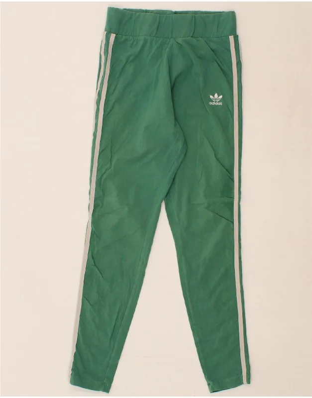 ADIDAS Womens Leggings UK 12 Medium Green Cotton Comfortable Athletic Tights