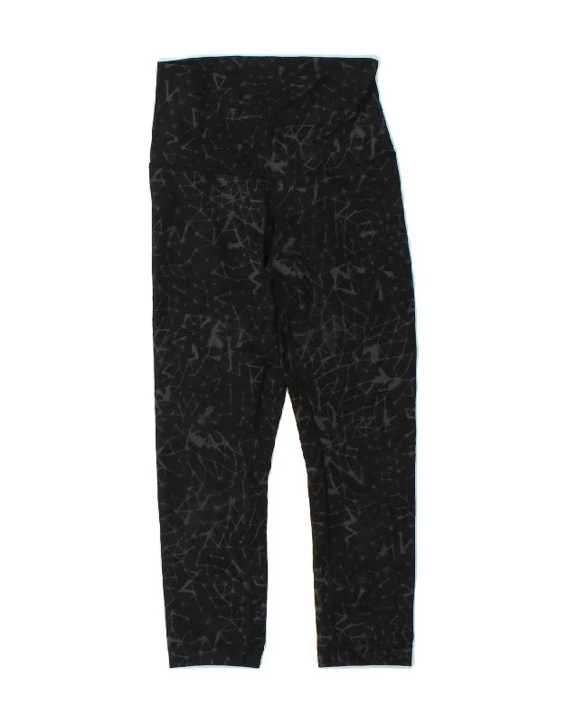 LULULEMON Womens Abstract Pattern Capri Leggings UK 8 Small Black Cozy Full-Length Workout Leggings