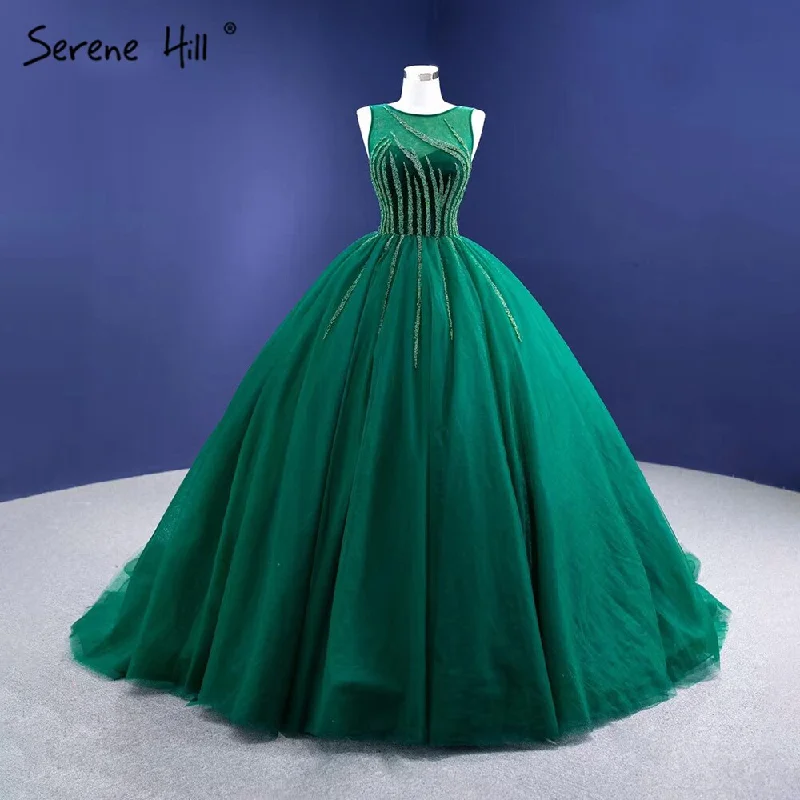 Serene Hill Green A-Line High-end Evening Dresses Gowns 2024 Sleeveless Beaded Sexy For Women Party HM67237 Tunics Satin smooth