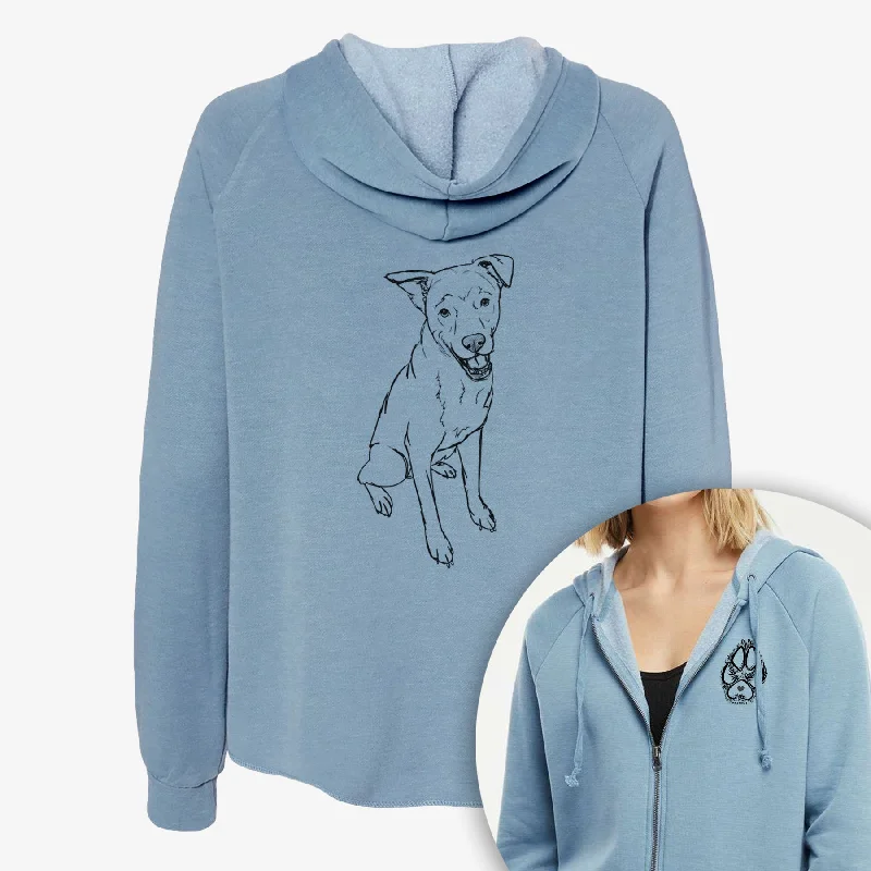 Doodled Indy the Mixed Breed - Women's Cali Wave Zip-Up Sweatshirt Hoodie with Drawcord Adjustable Secure