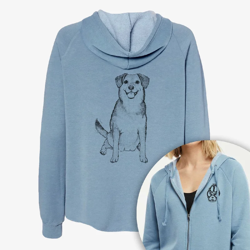 Doodled Riesling the Beagle Bulldog Mix - Women's Cali Wave Zip-Up Sweatshirt Hoodie with Pattern Geometric Abstract