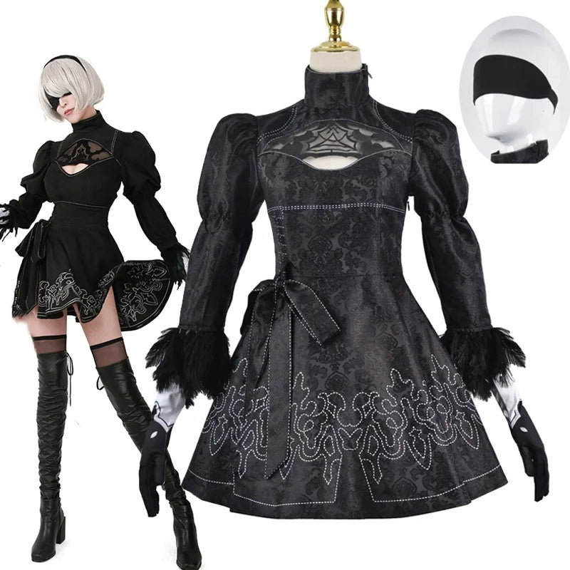 Nier Automata Cosplay Costume Yorha 2B sexy Outfit Games Suit Women Role Play Costumes Girls Halloween Party Fancy Dress Tunics Long Elegant